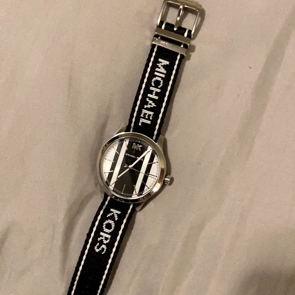 MK Watch, Black and White fabric type band!